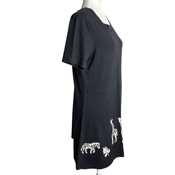 Vintage 90s Coconut Bay Black Petite Medium TShirt Dress Animal Stamped Painted - Picture 5 of 7
